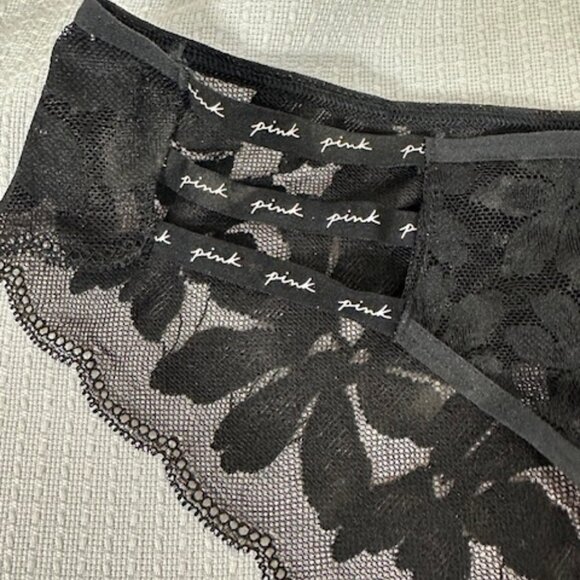 Victoria's Secret "Pink" Strappy Black Lace Floral Cheekster Panty  8350 - Picture 5 of 8